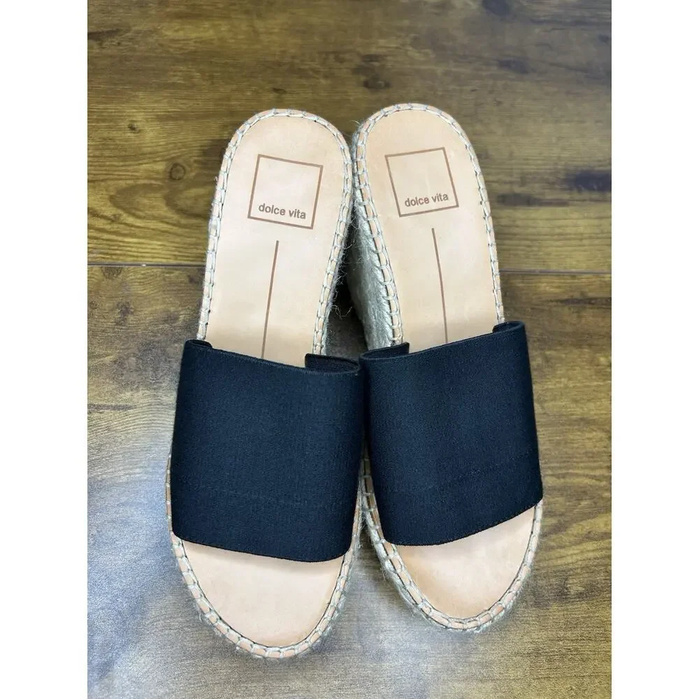 Dolce Vita Women’s Black Espadrille Wedge Slip On Sandal Size 7.5‎
